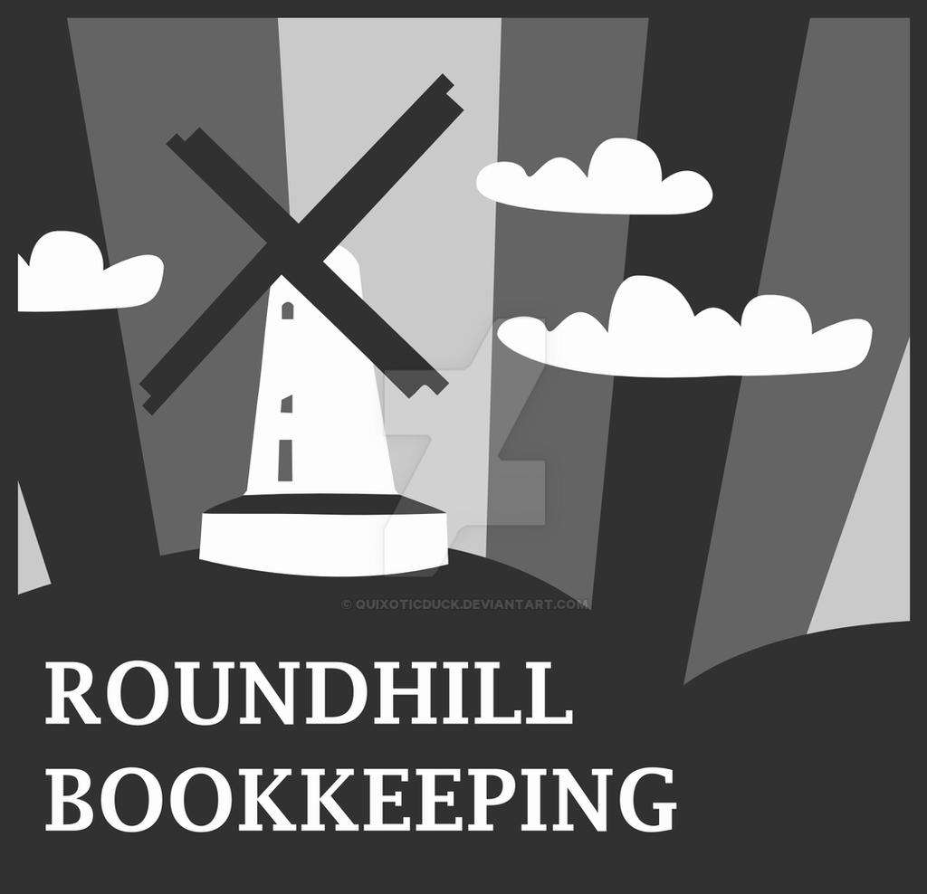 A greyscale SVG logo of a windmill on a hill, with clouds above.